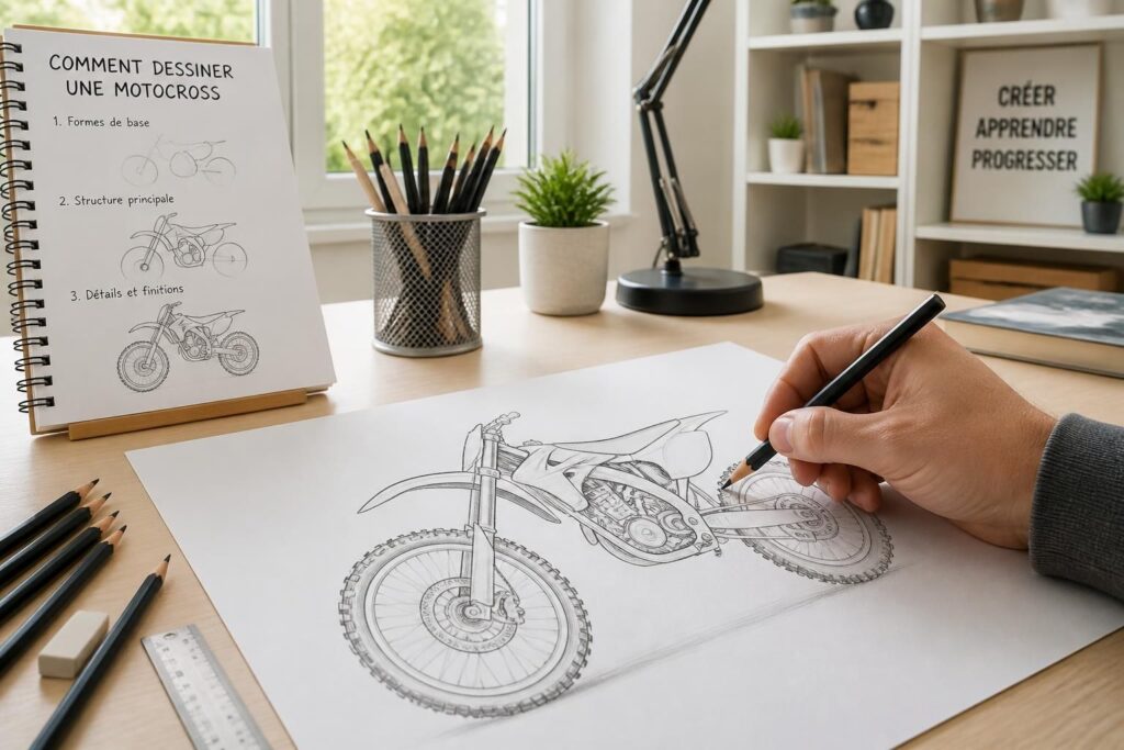 apprenez à dessiner une motocross facilement avec ce guide simple pour débutants au crayon. étapes claires et conseils pratiques pour réussir votre dessin.